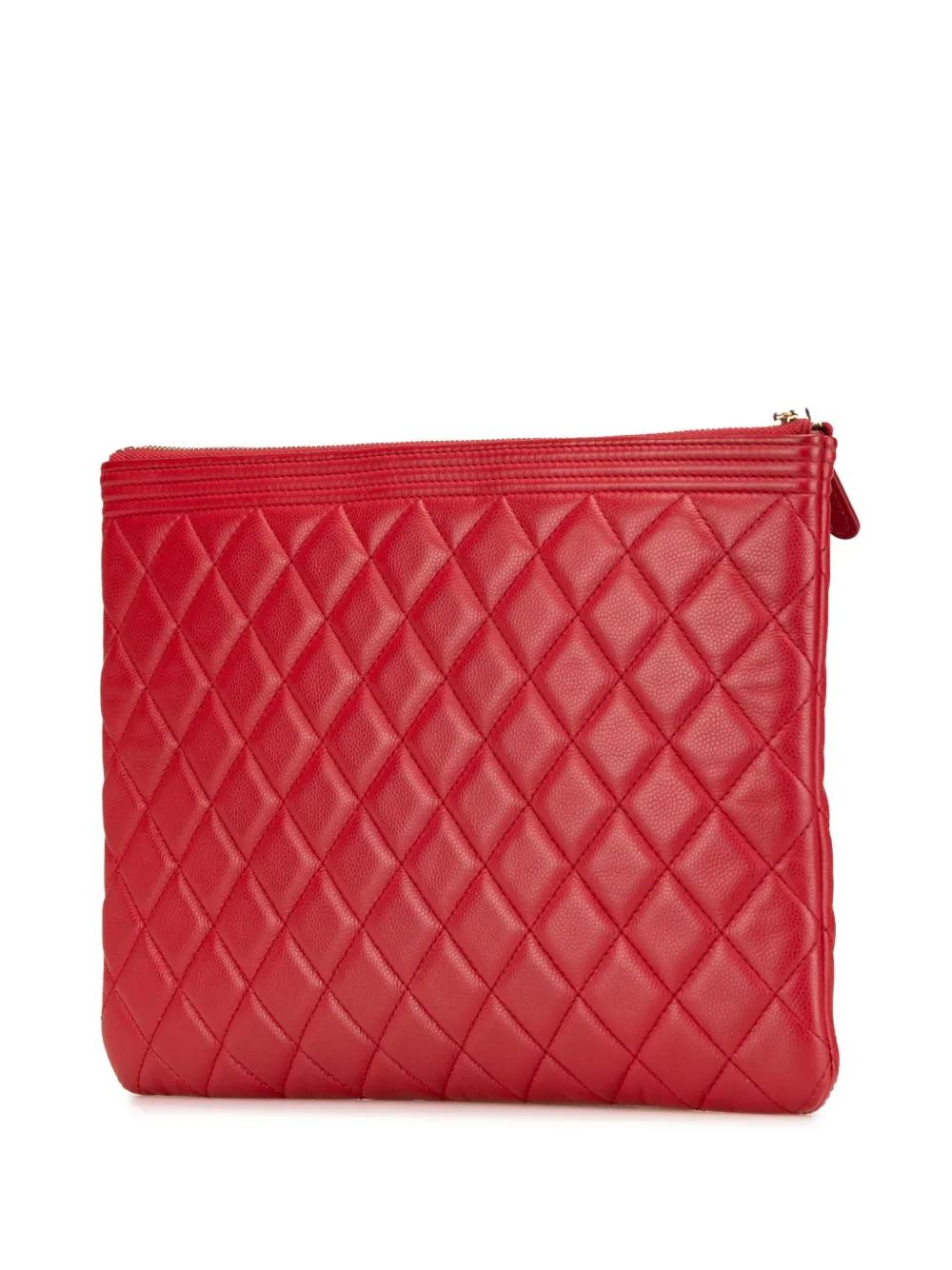 Pre-owned Chanel 2017-2018 Medium Quilted Caviar Boy O Case Clutch Bag In Red