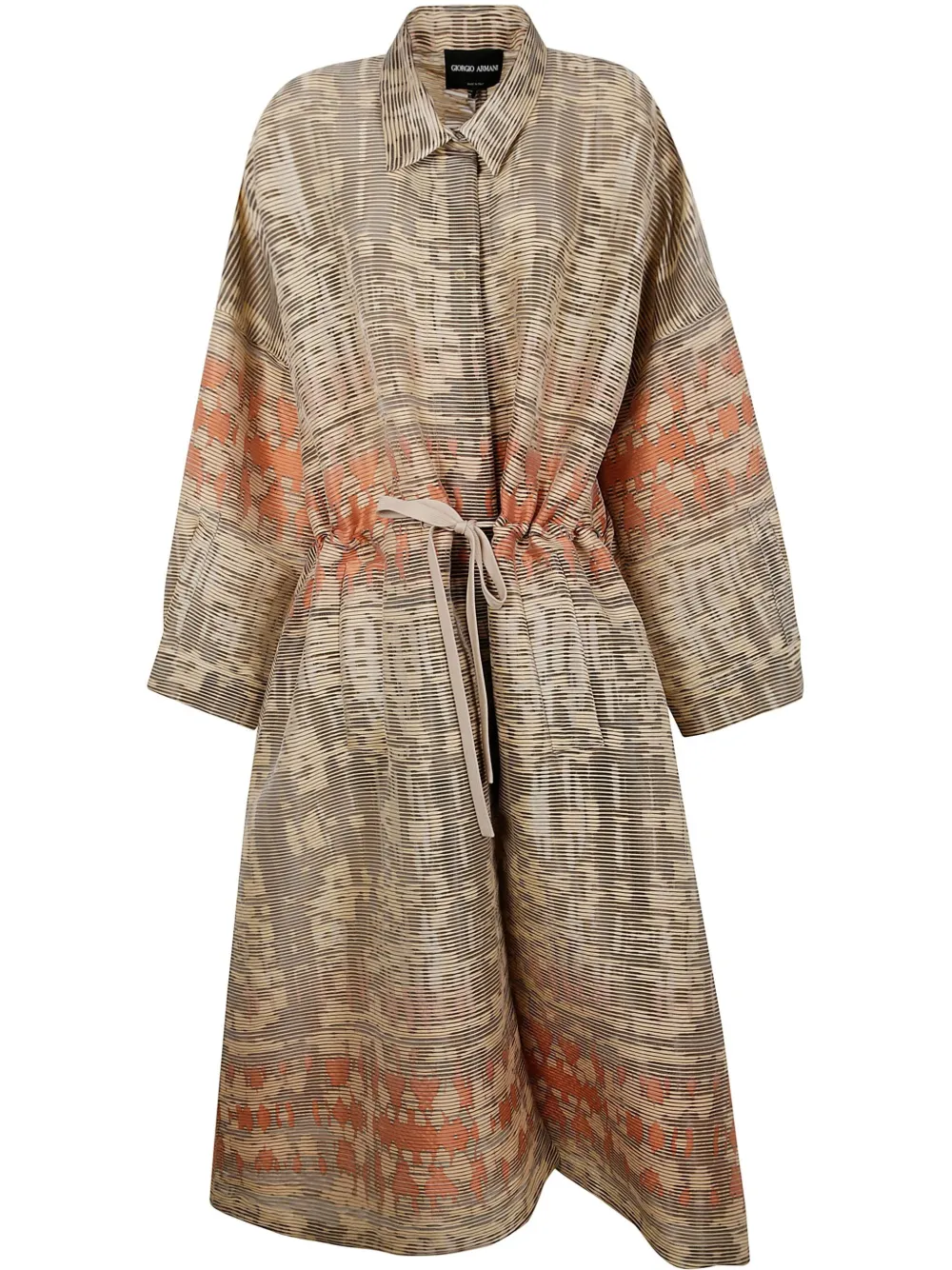 Giorgio Armani Canneté lange jas met jacquard Beige