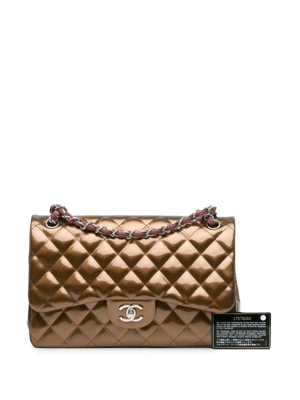 CHANEL Pre-Owned 2012-2013 Jumbo Classic Metallic Patent Double Flap shoulder bag - Bruin