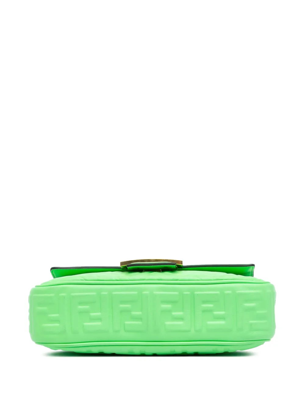 Pre-owned Fendi 2010-2024 Zucca Embossed Leather Chain Midi Baguette Shoulder Bag In Green