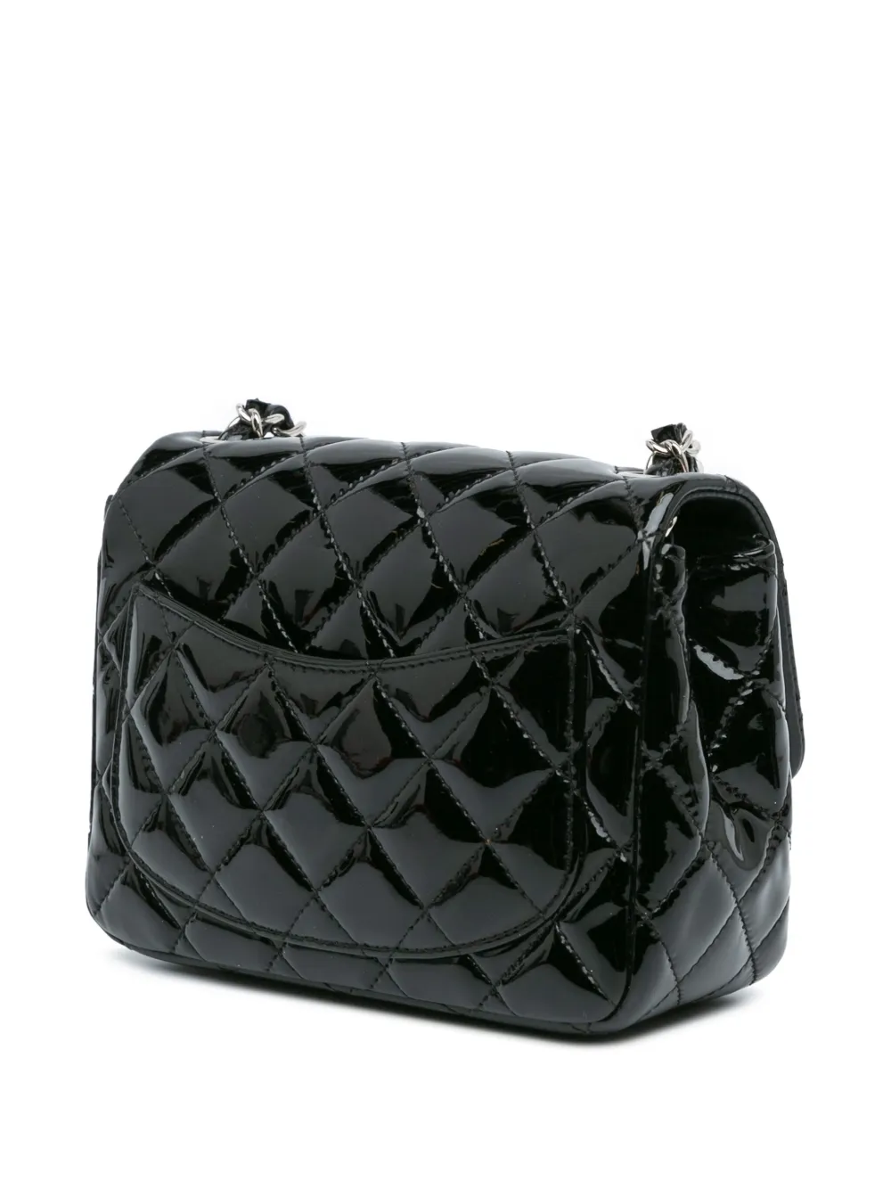 Pre-owned Chanel 2014 Mini Square Classic Patent Single Flap Crossbody Bag In Black