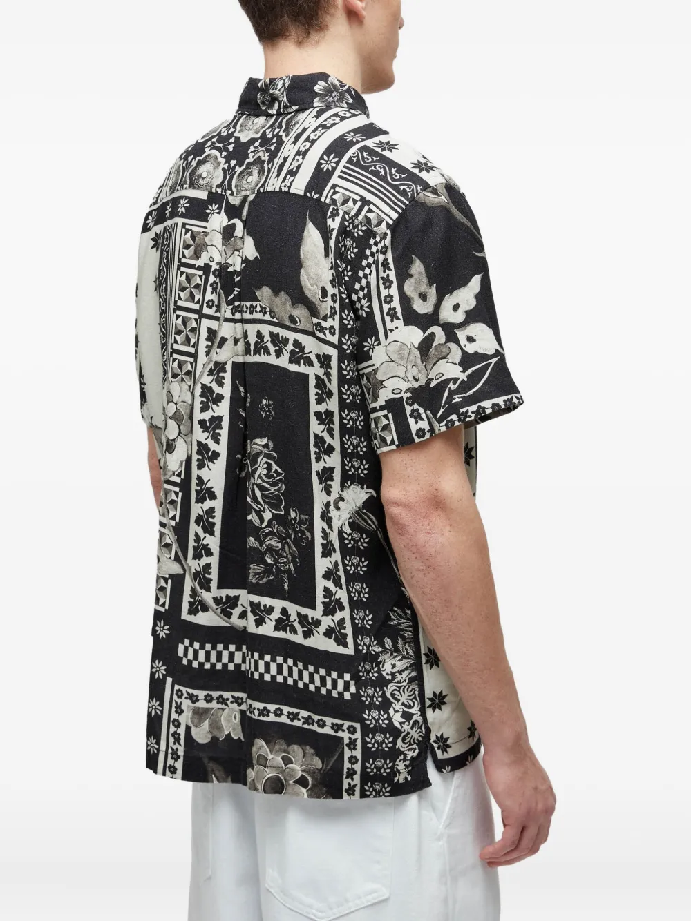 Osklen Overhemd met patchwork en bloemenpatroon Zwart