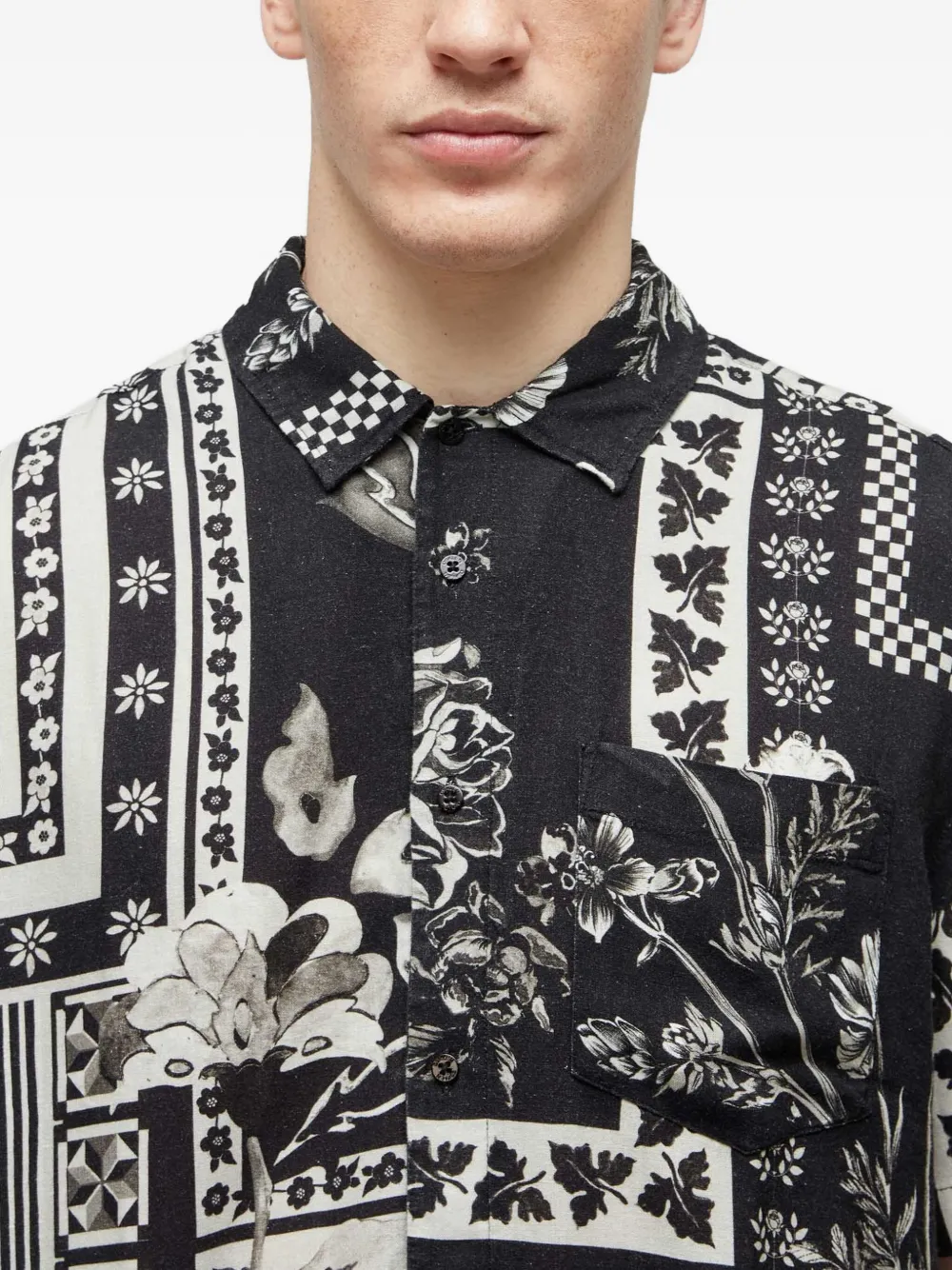 Osklen Overhemd met patchwork en bloemenpatroon Zwart