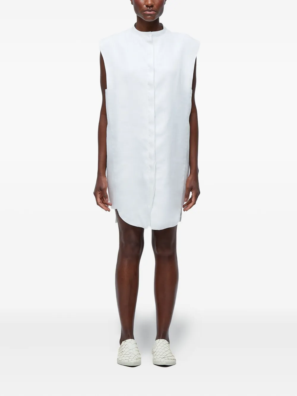 Osklen Smoking Sleeveless Linen Shirt Mini Dress In White