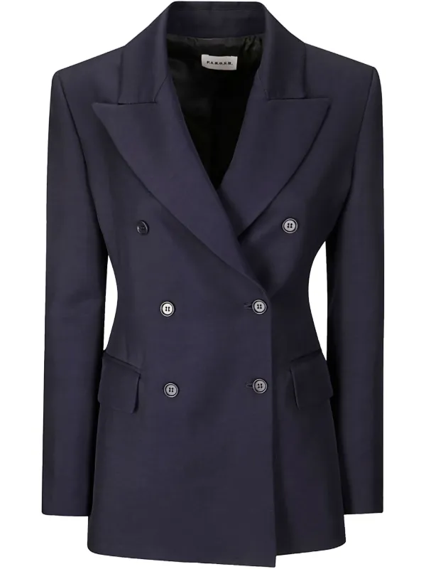 ジャケット P.A.R.O.S.H. Navy blue double-breasted blazer in linen blend 28760194_58142167_600.jpg
