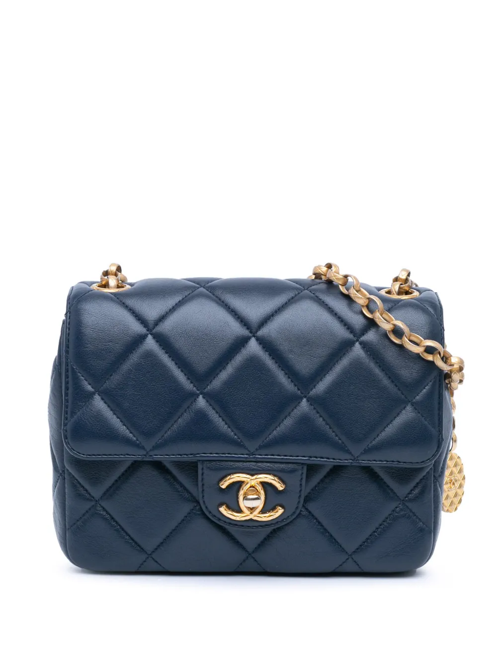 CHANEL Pre-Owned Borsa a tracolla Square CC Flap mini in pelle di vitello trapuntata 2021-2024 | blu | Image 1