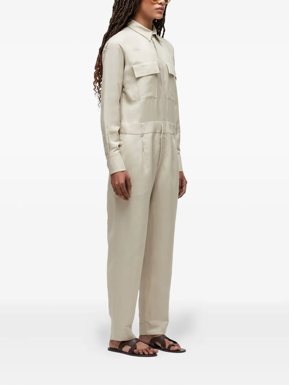 Osklen Utility Collared Jumpsuit In Neutral