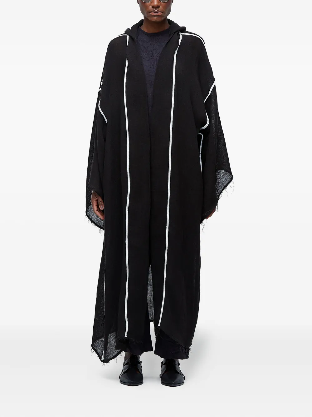 Osklen Hooded Frayed Coat In Black