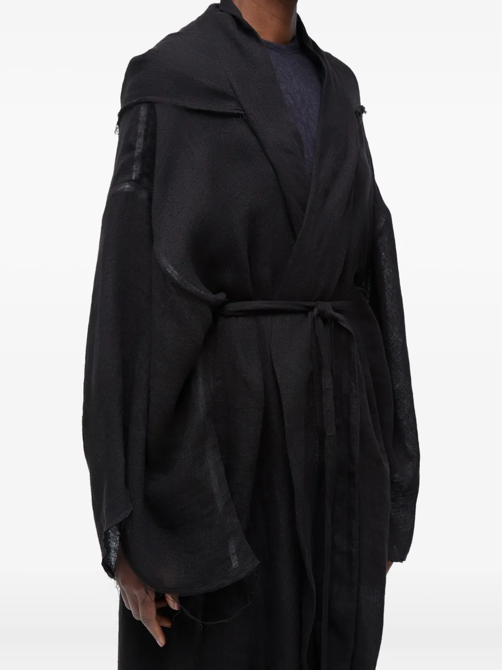 Osklen Hooded Frayed Coat In Black