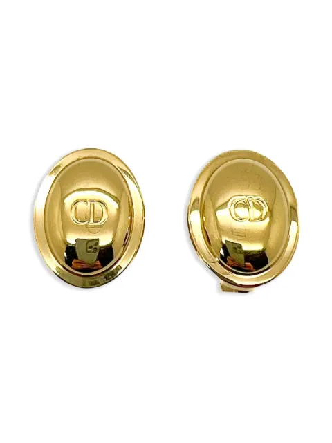 Christian Dior Pre-Owned aretes de clip con logo CD 1990