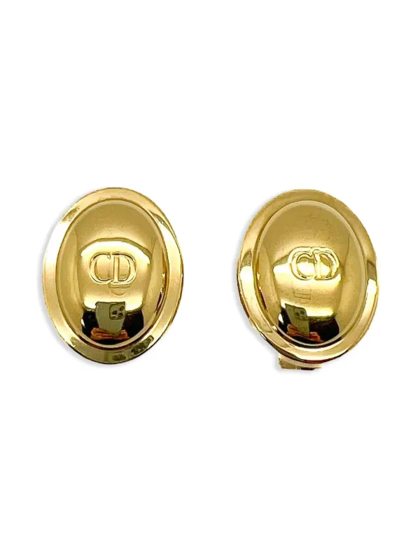 Dior Pre-owned 1990s Cd-logo Oval Clip-on Earrings in Gold