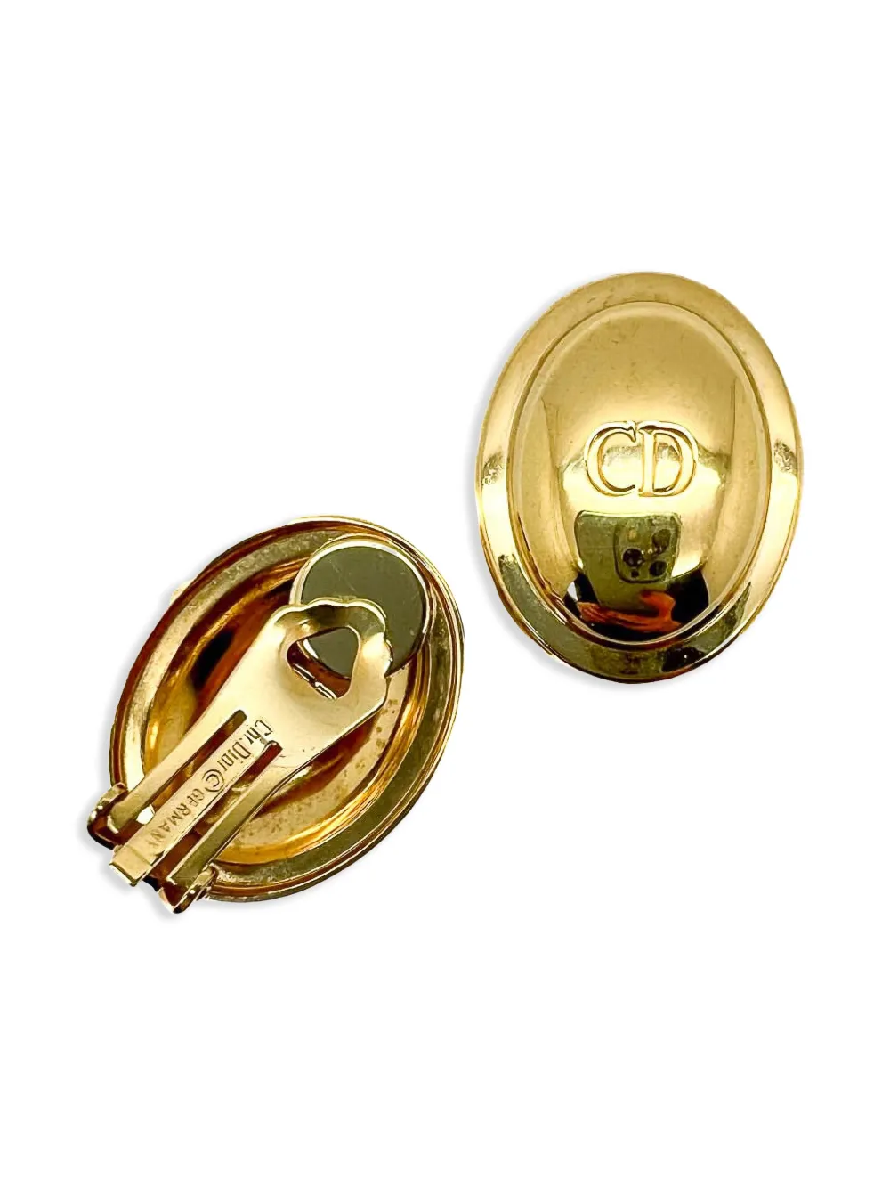 Pre-owned Dior 1990s Cd-logo Oval Clip-on Earrings In Gold