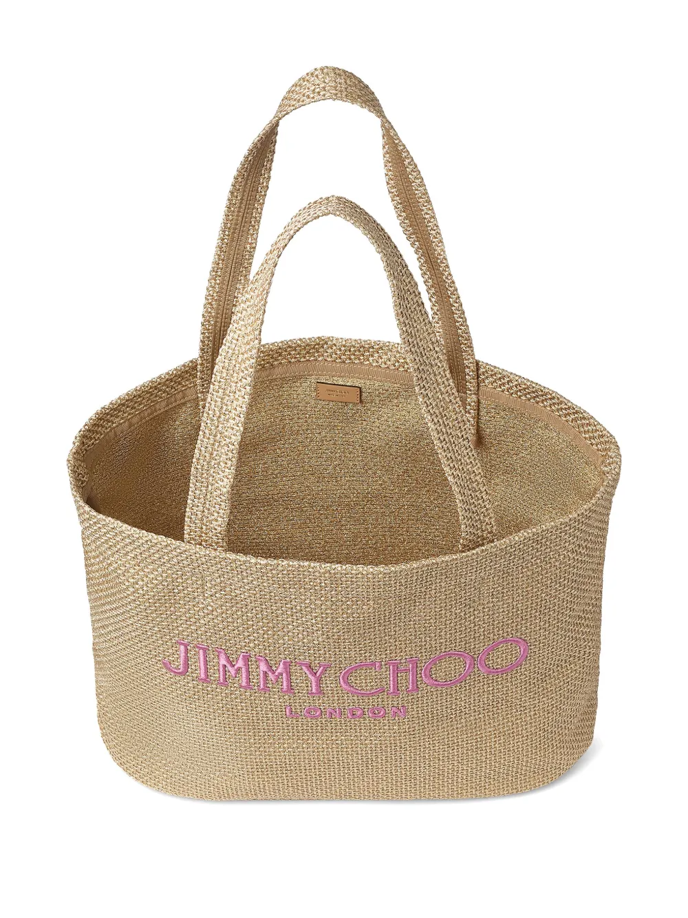 Jimmy Choo Rectangular Woven Texture Tote Bag Dual Handles In 褐色