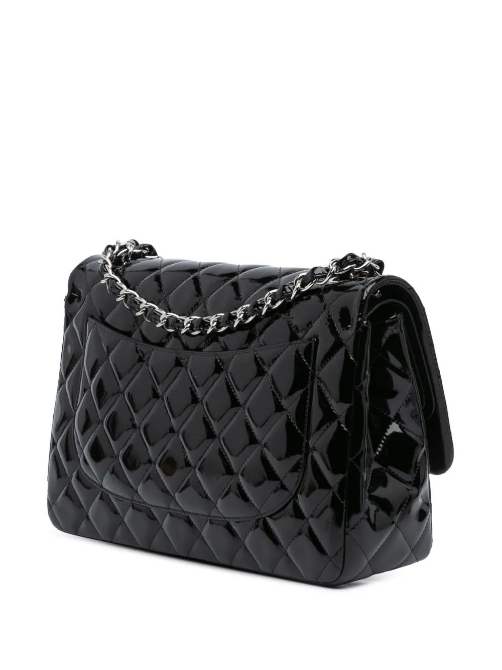 Pre-owned Chanel 2010-2011 Jumbo Classic Patent Double Flap Shoulder Bag In Black