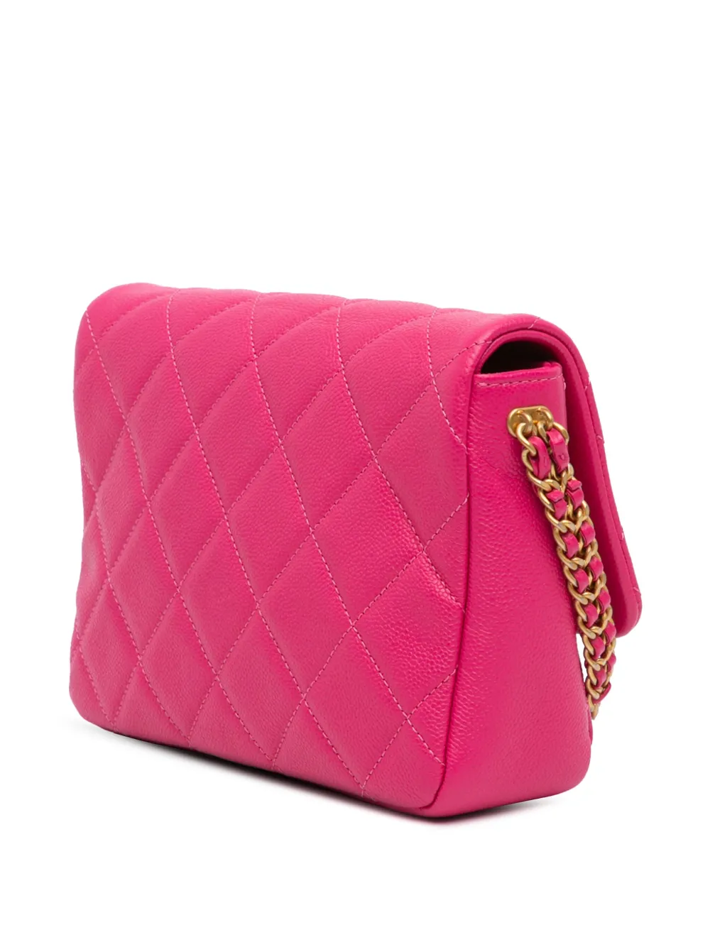 Pre-owned Chanel 2021-2024 Small Quilted Caviar Chain Melody Flap Crossbody Bag In Pink