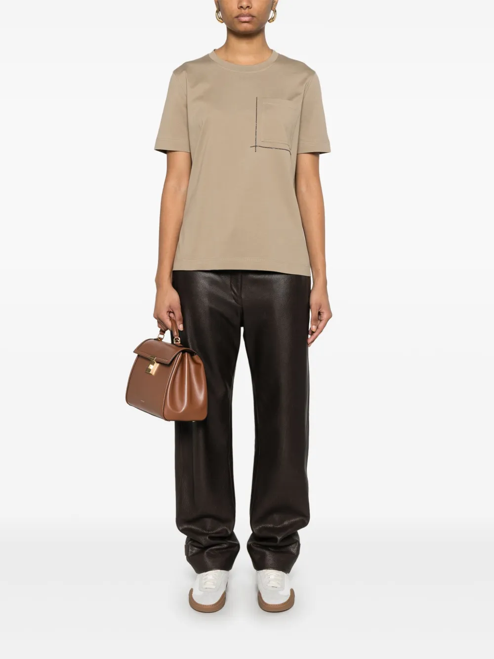 Brunello Cucinelli T-shirt met kettingdetail Bruin