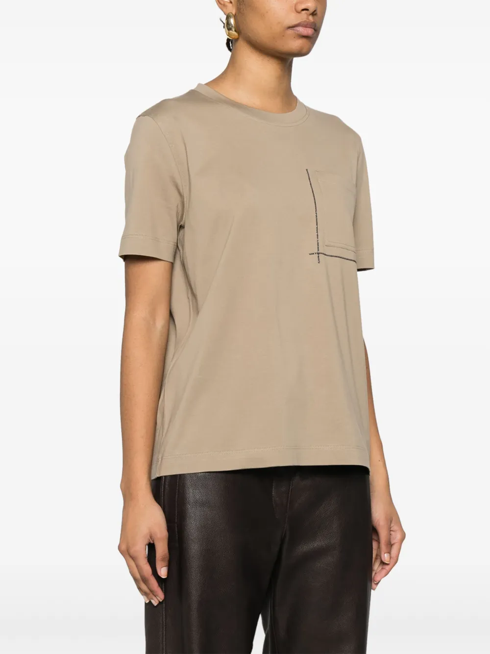 Brunello Cucinelli T-shirt met kettingdetail Bruin