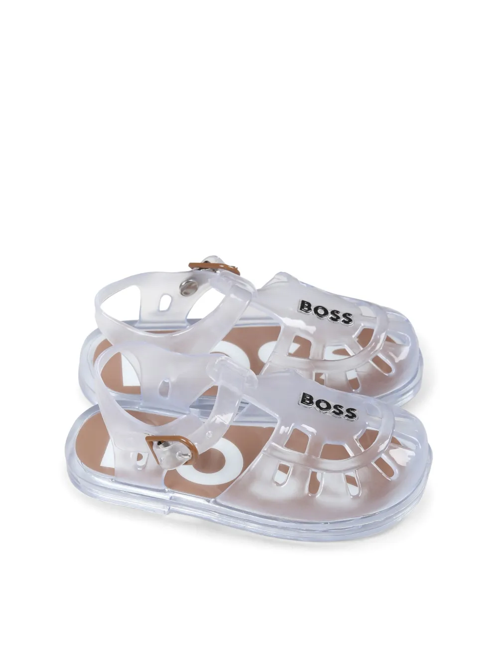 BOSS Kidswear Sandalen met logoprint Wit