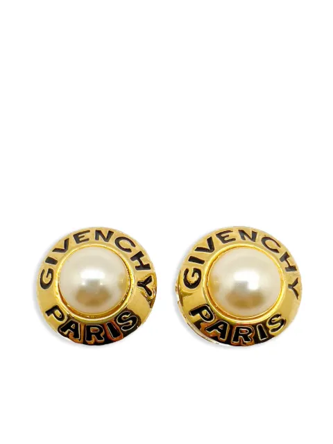 Givenchy Pre-Owned aretes de clip con logo grabado 1980