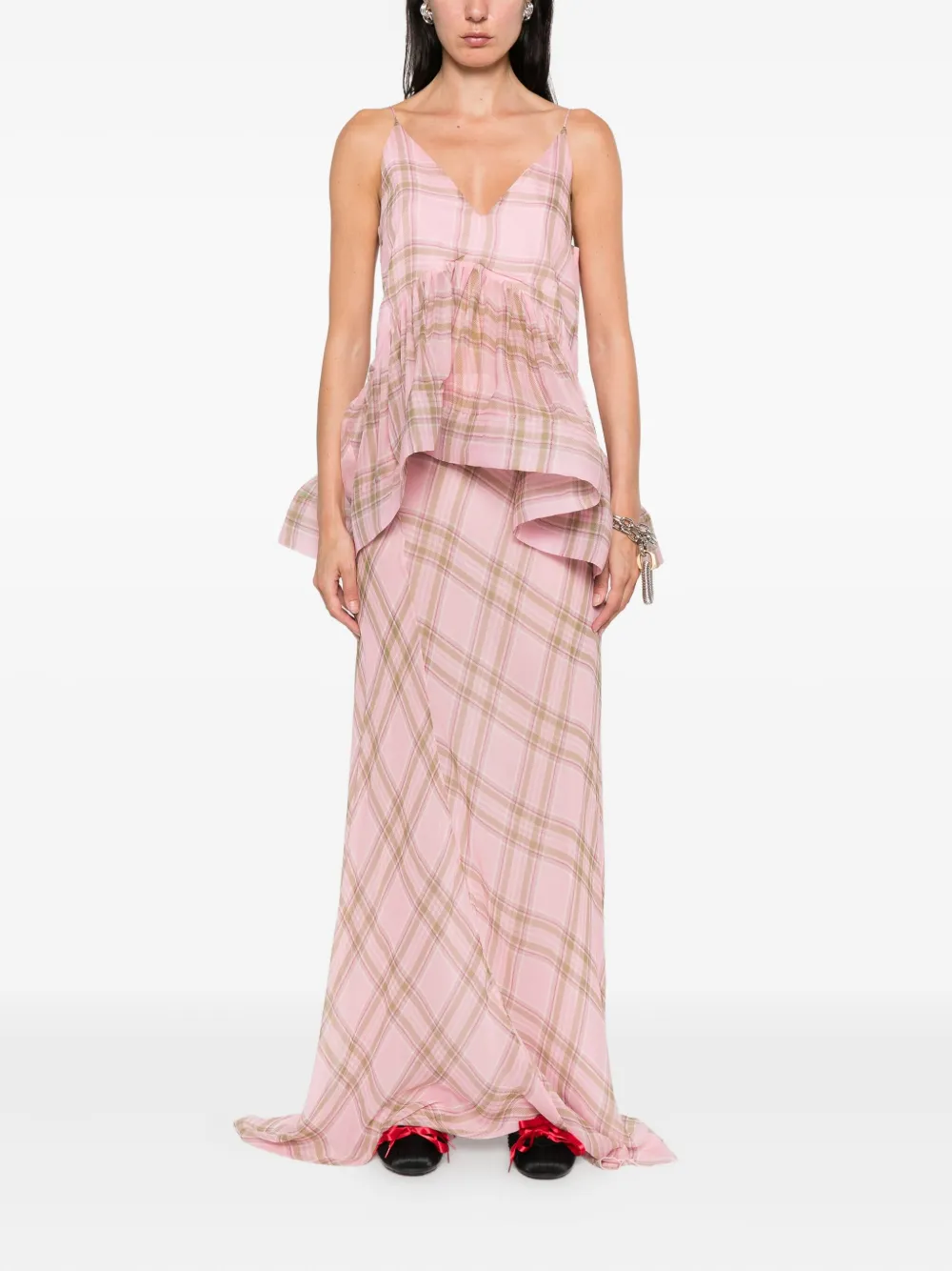 Marques'Almeida Maxi-jurk met tartan ruit - Roze