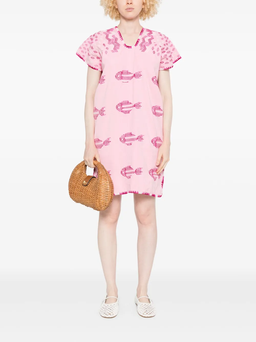 Pippa Holt White Fish-print mini dress - Roze