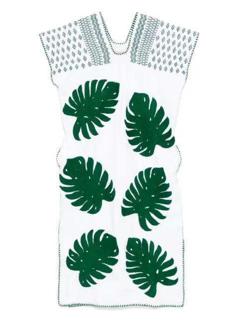 Pippa Holt monstera leaf-embroidery midi dress