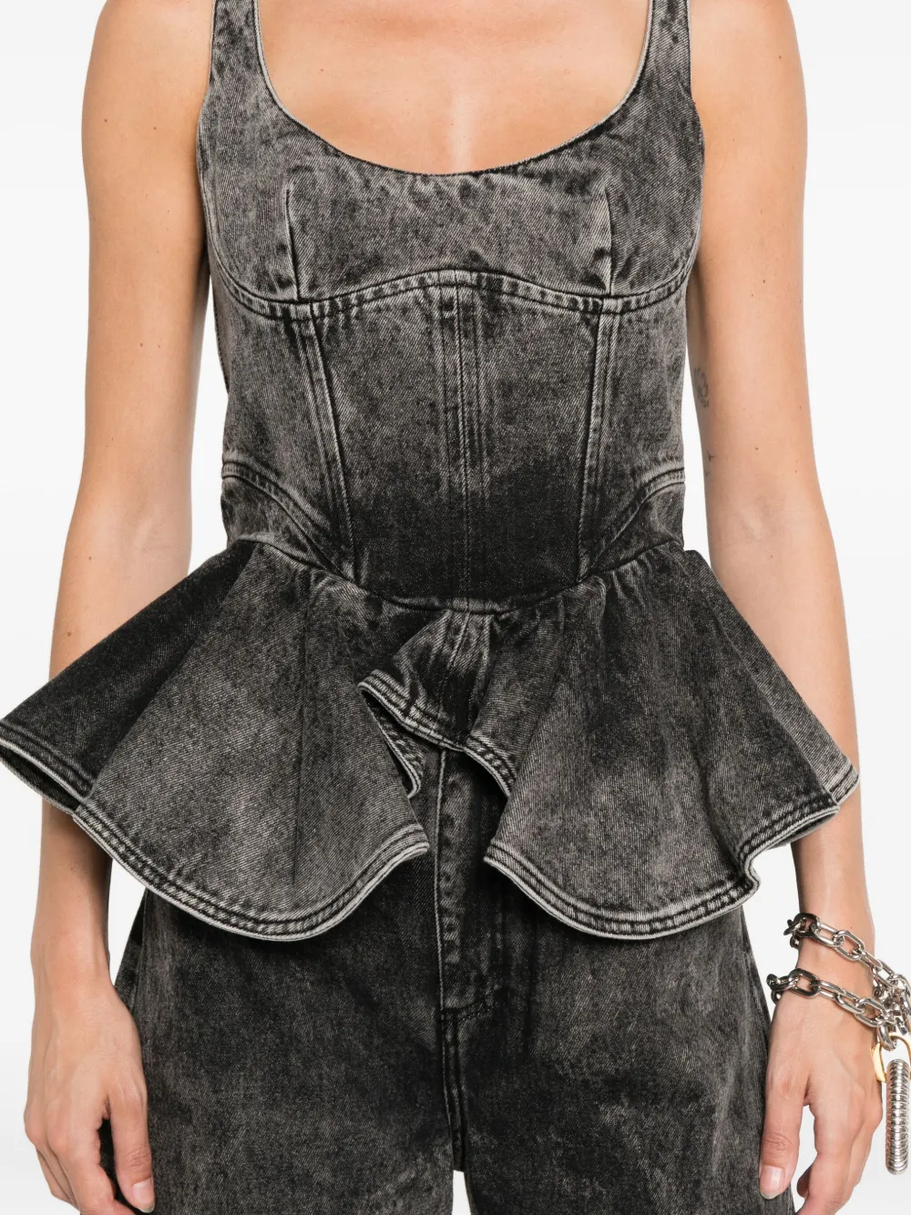 Marques' Almeida Denim Corset With Asymmetric Hem Black In Black