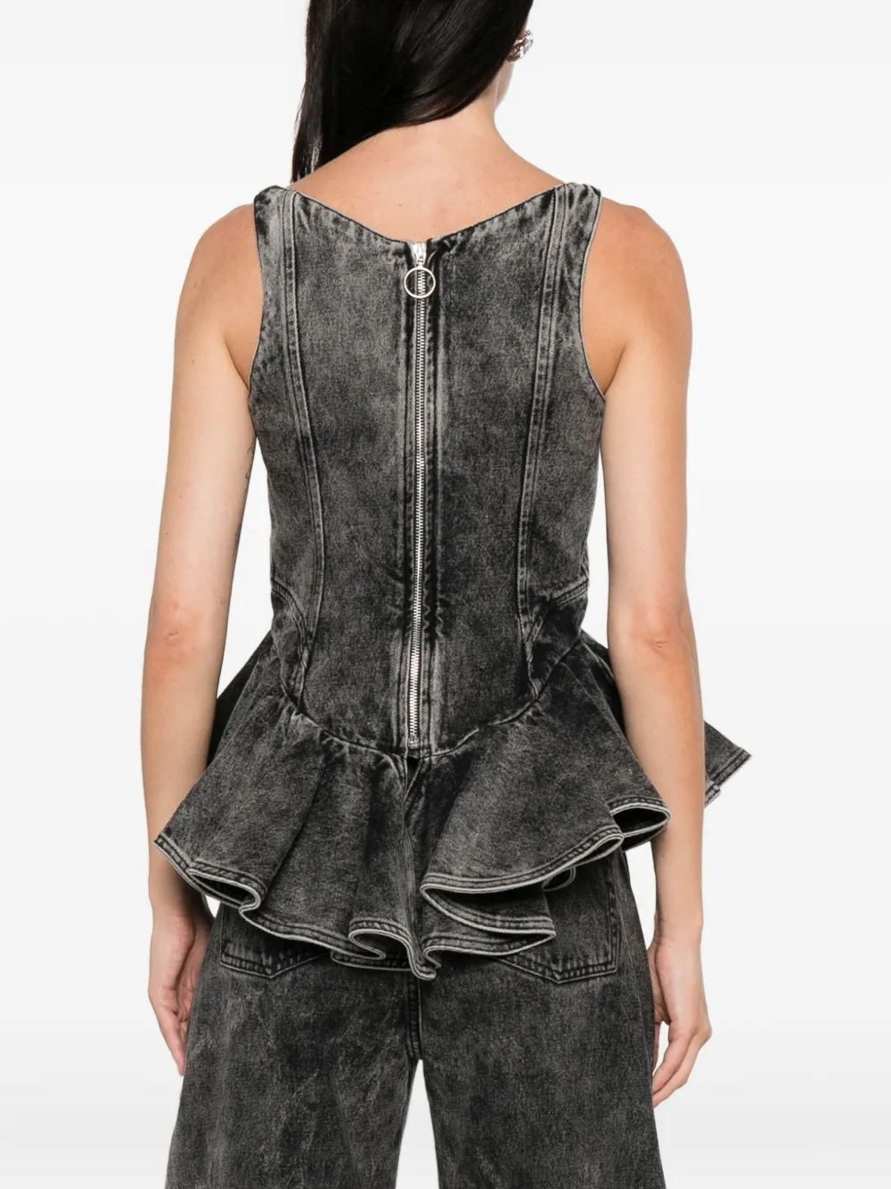 Marques' Almeida Denim Corset With Asymmetric Hem Black In Black
