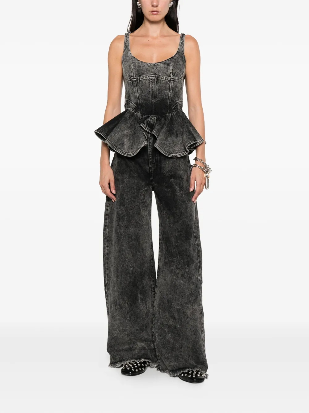 Marques' Almeida Denim Corset With Asymmetric Hem Black In Black