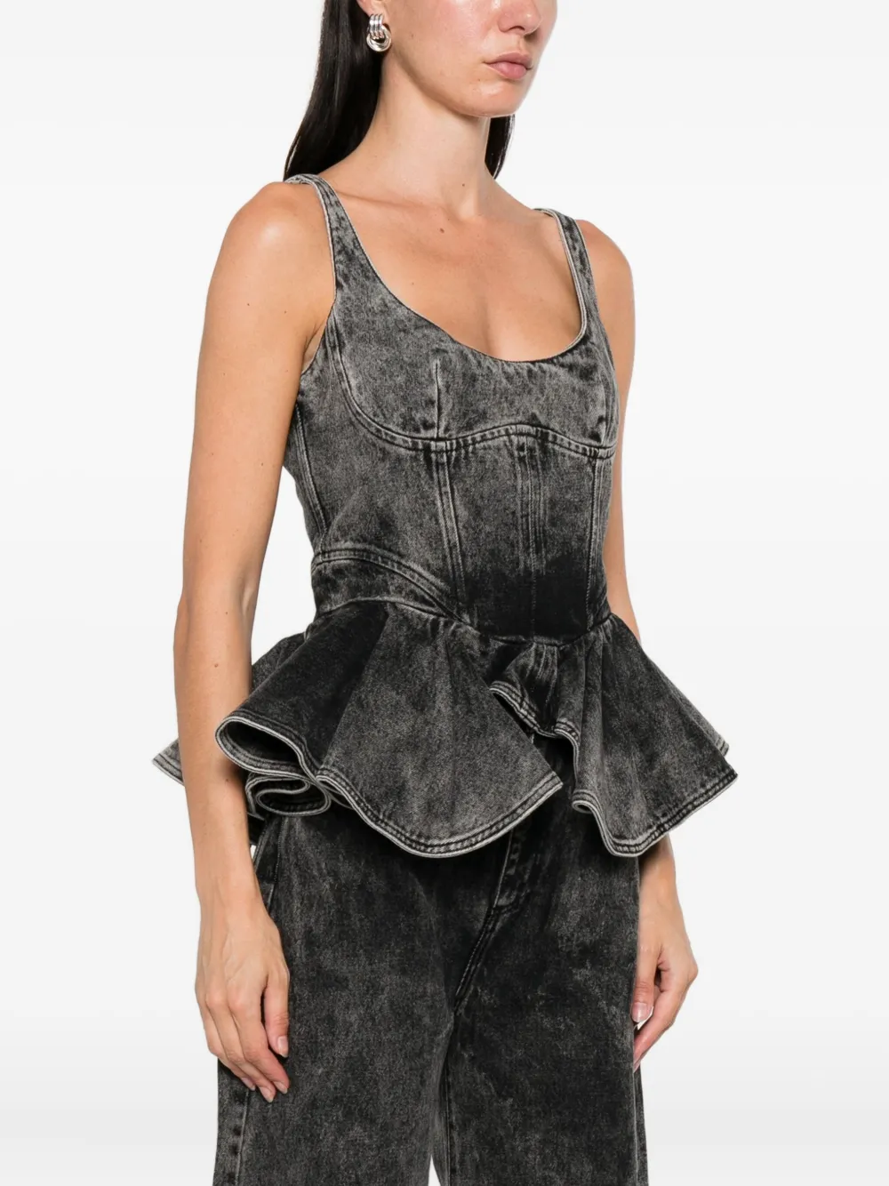 Marques' Almeida Denim Corset With Asymmetric Hem Black In Black