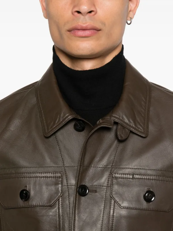 TOM FORD Oversized Leather Jacket Brown FARFETCH PH