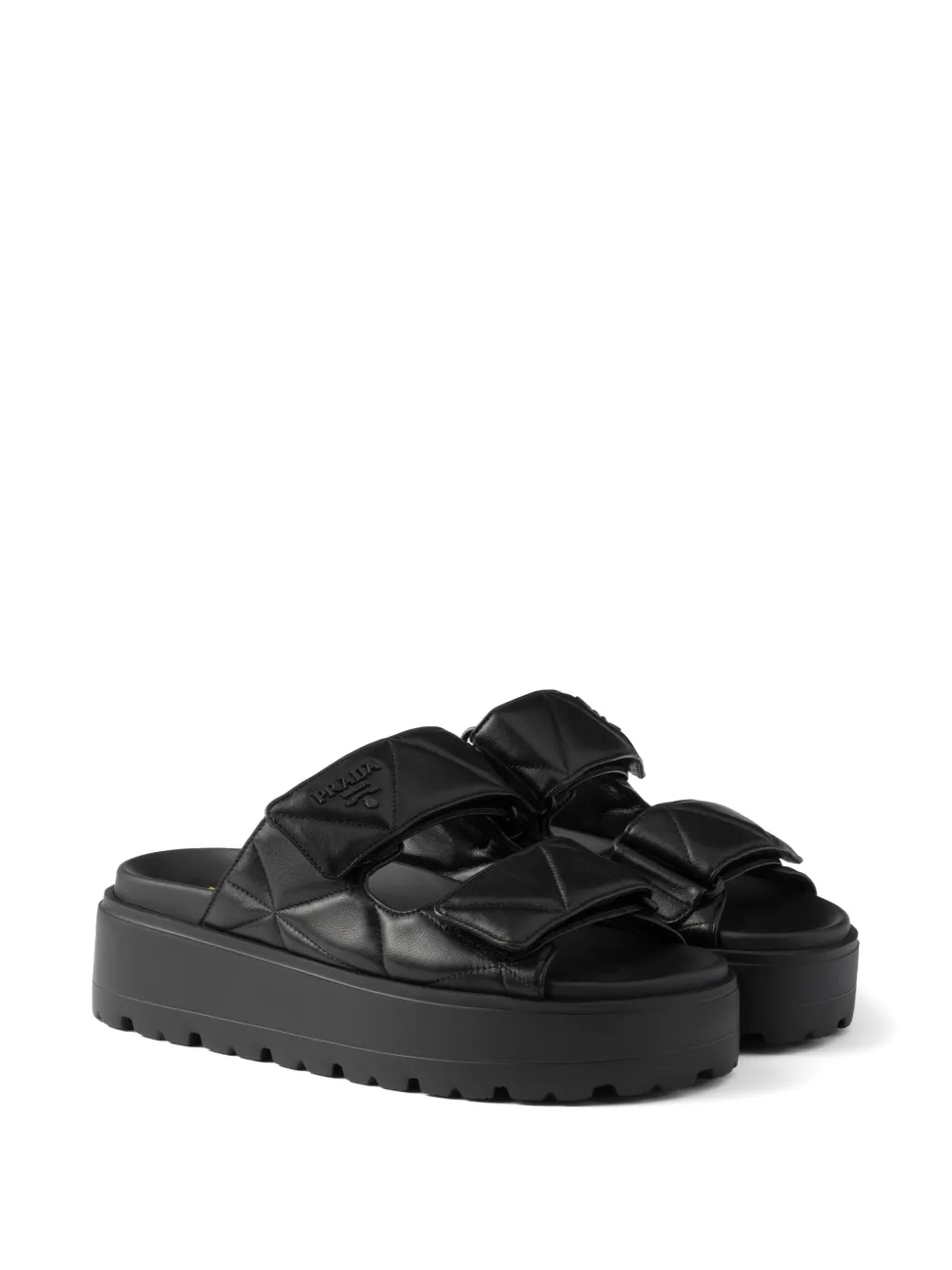 Prada 45 mm gewatteerde leren slippers met hak Zwart