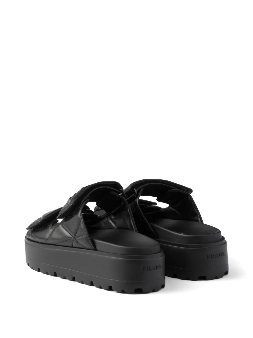 Prada 45 mm gewatteerde leren slippers met hak Zwart