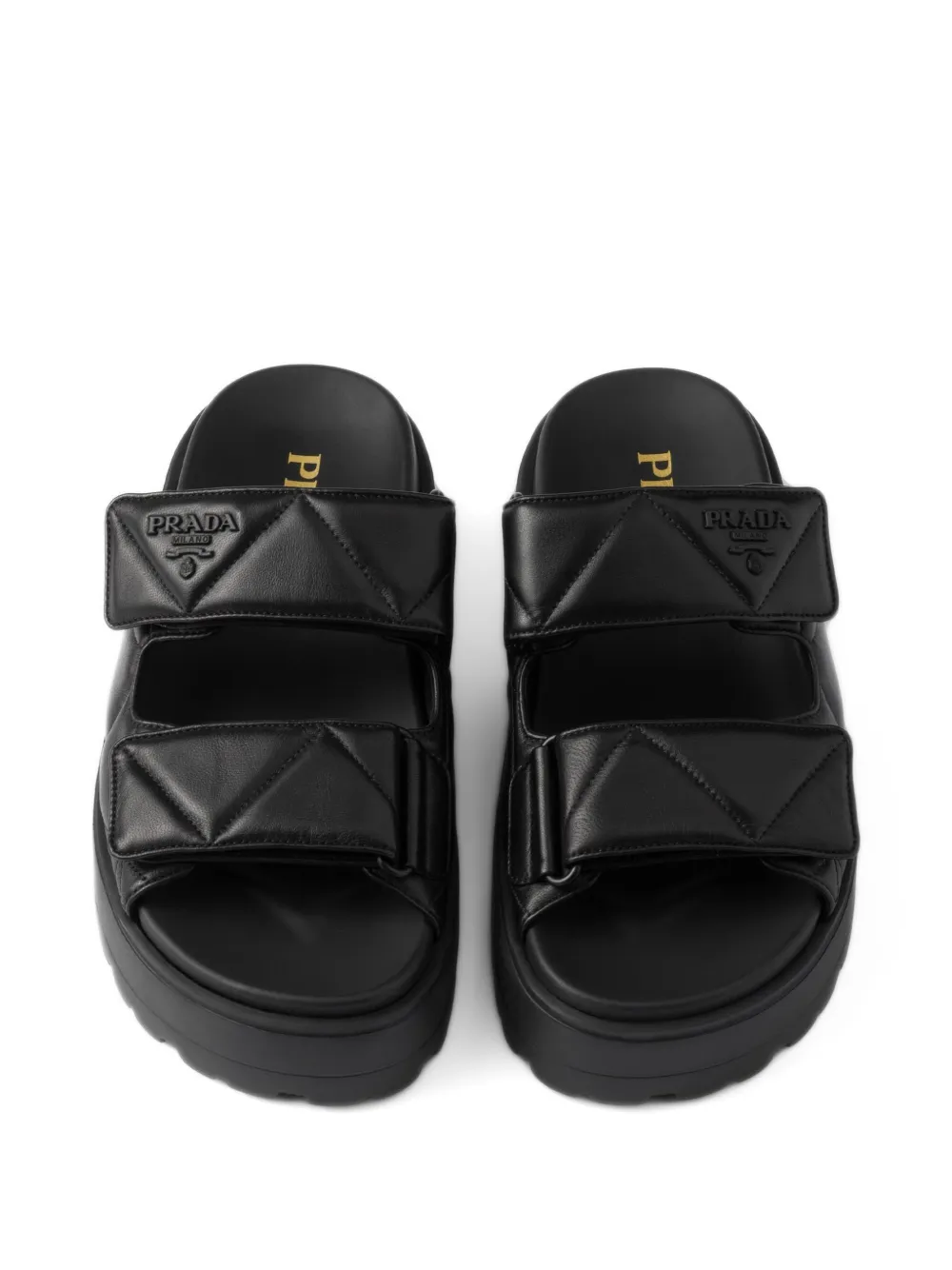 Prada 45 mm gewatteerde leren slippers met hak Zwart