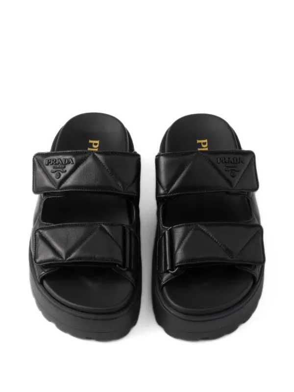 Prada Claquettes En Cuir à Design Matelassé 45 Mm | Noir