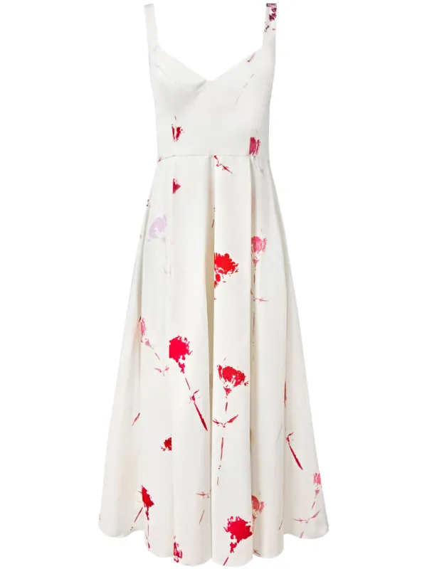 Alejandra Alonso Rojas floral-print Midi Dress | White | FARFETCH