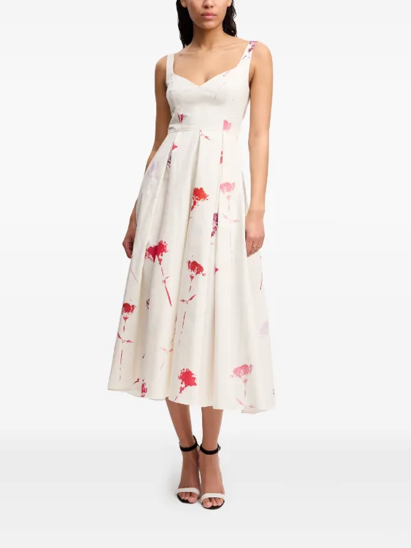Alejandra Alonso Rojas floral-print Midi Dress | White | FARFETCH