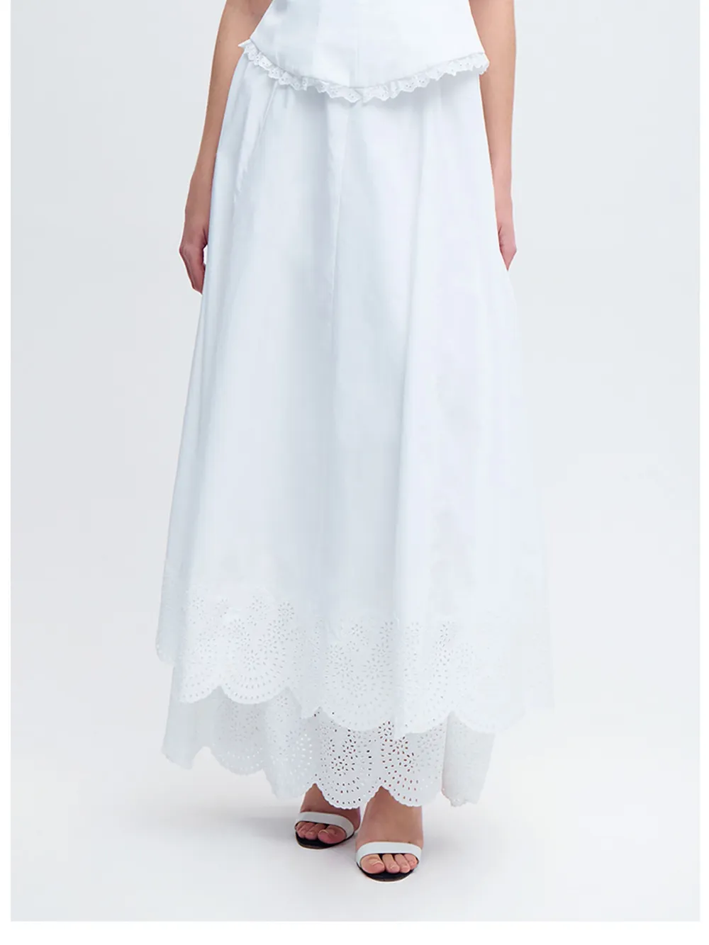 Alejandra Alonso Rojas Tiered Cotton Broderie Maxi Skirt In White