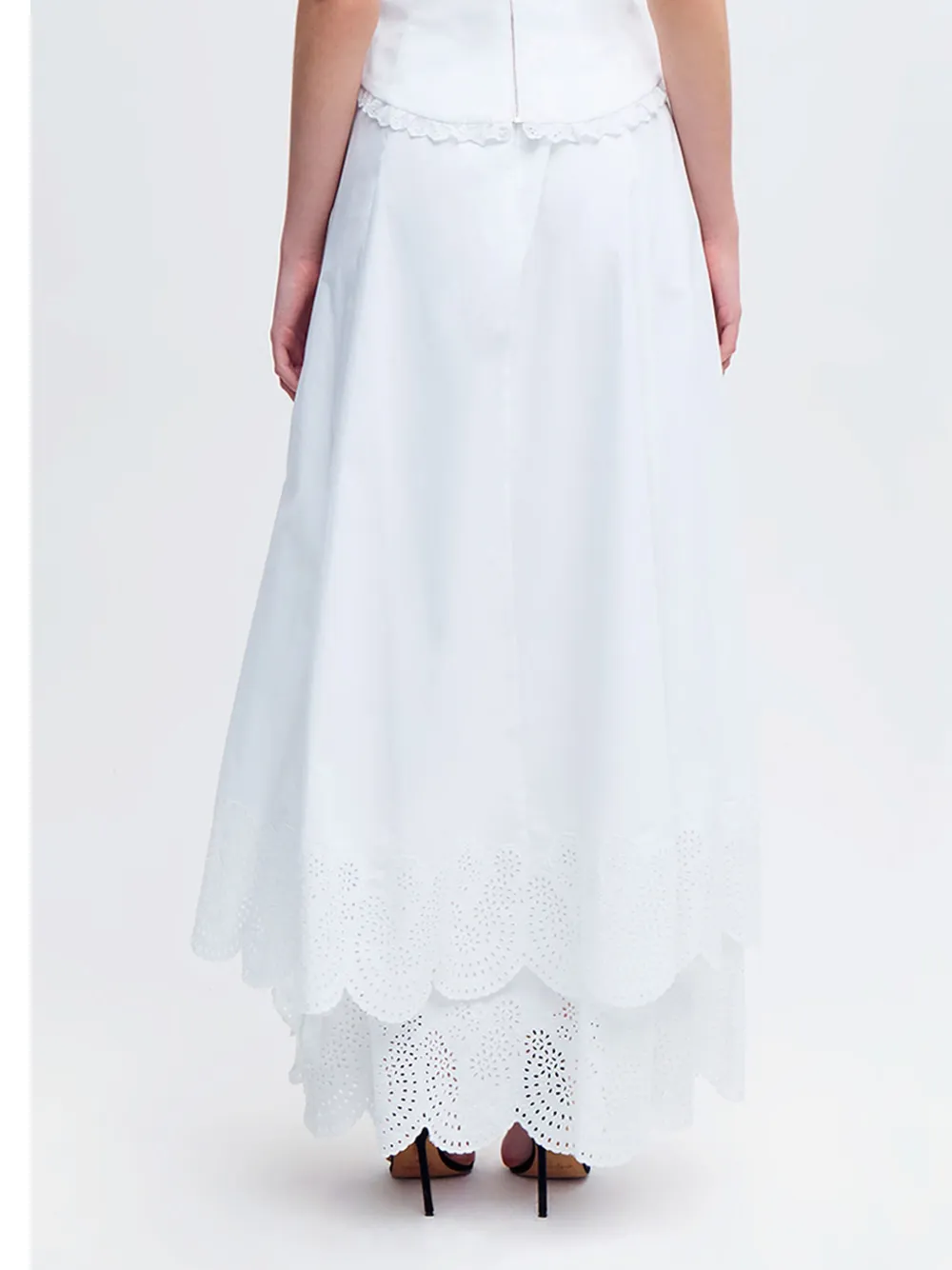 Alejandra Alonso Rojas Tiered Cotton Broderie Maxi Skirt In White