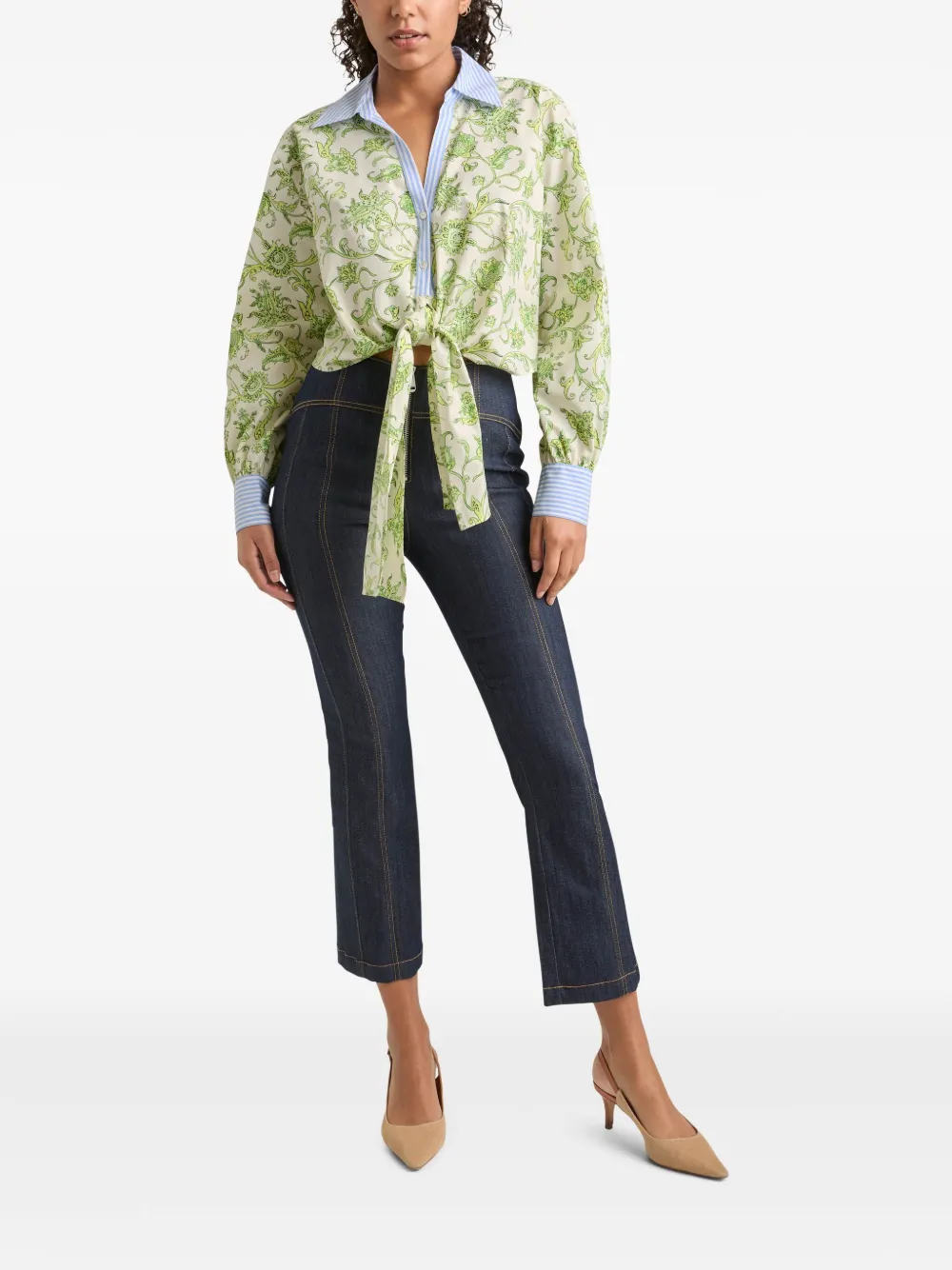 Cinq A Sept Blouse met bloemenprint en gestrikt detail Groen