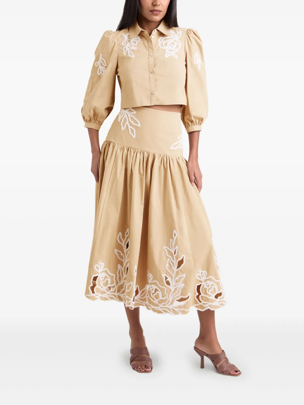 Cinq A Sept Trailing Peonies Tilda skirt - Beige