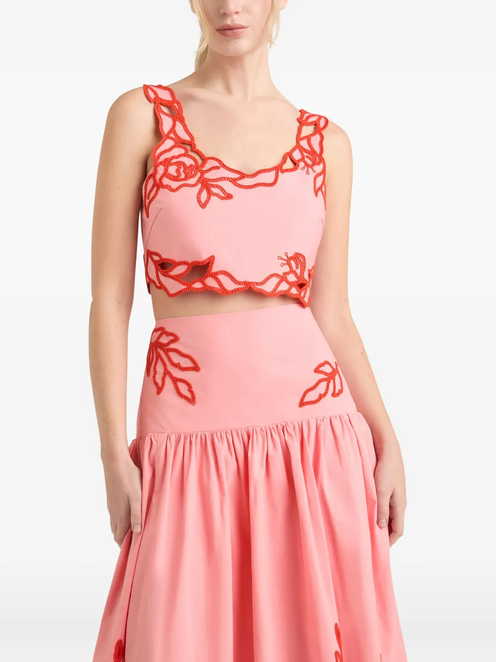 Cinq A Sept Cropped top met geborduurde bloemen Roze