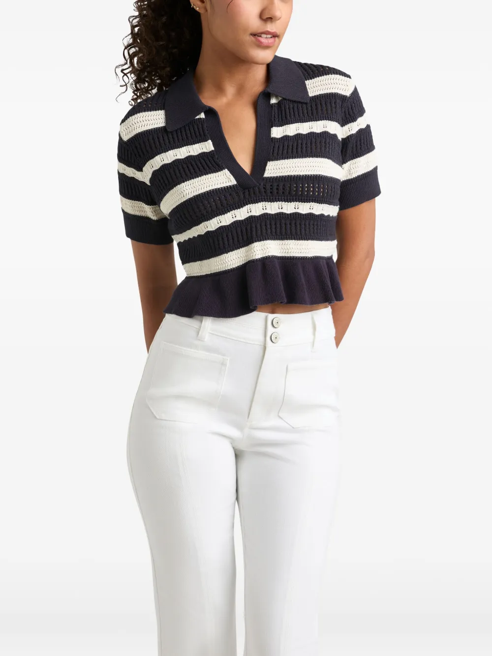 Cinq A Sept Gebreide cropped top met strepen Blauw