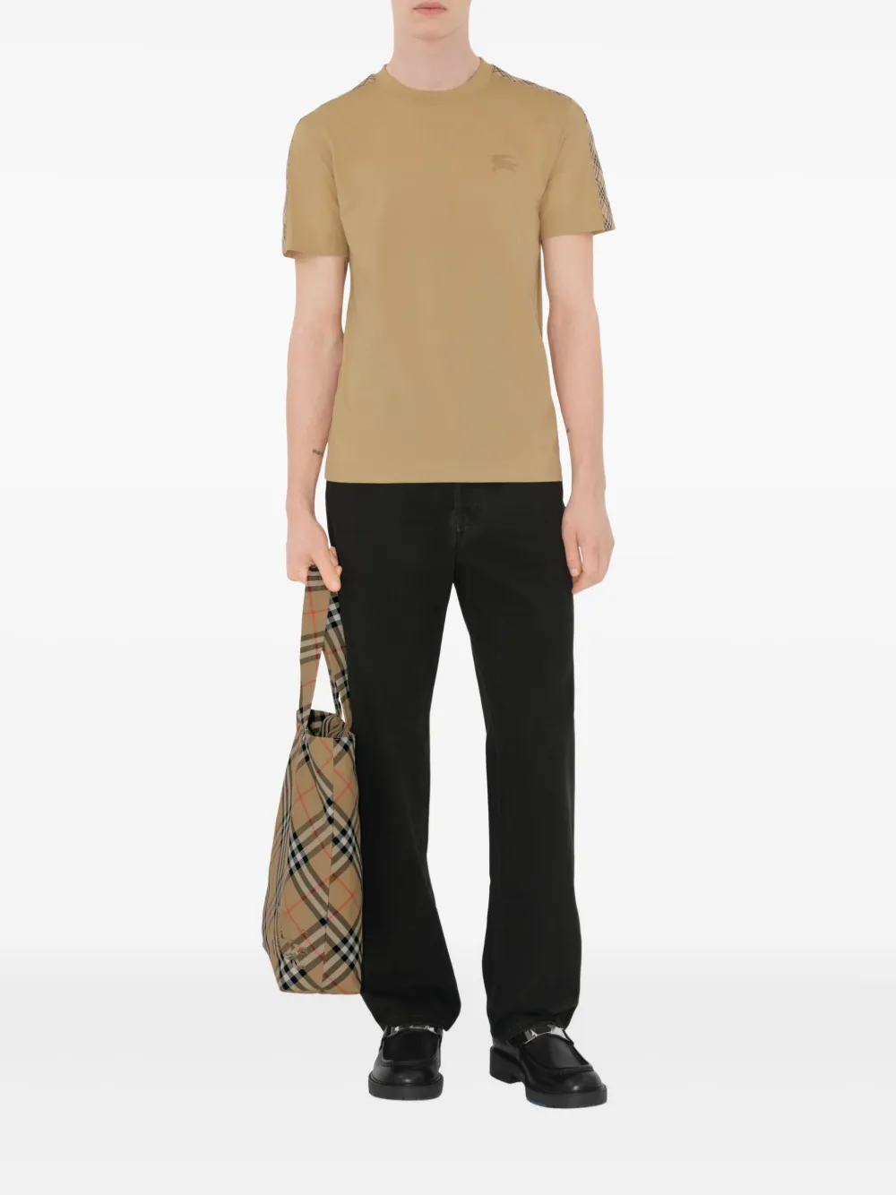 Burberry checkered-trim cotton T-shirt - Beige