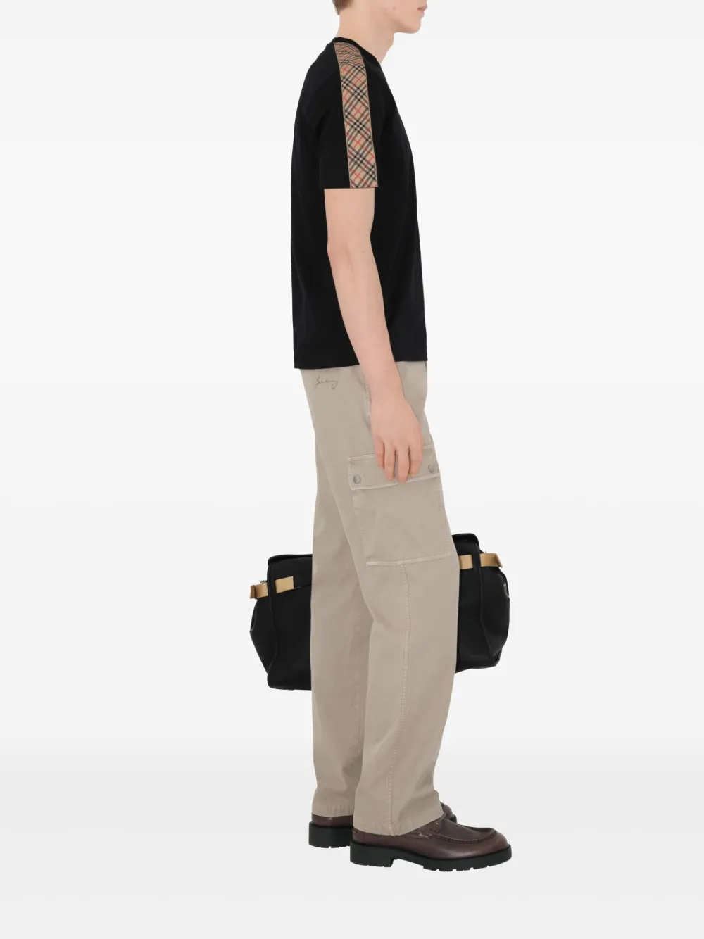 Burberry Katoenen T-shirt met geruite afwerking Zwart