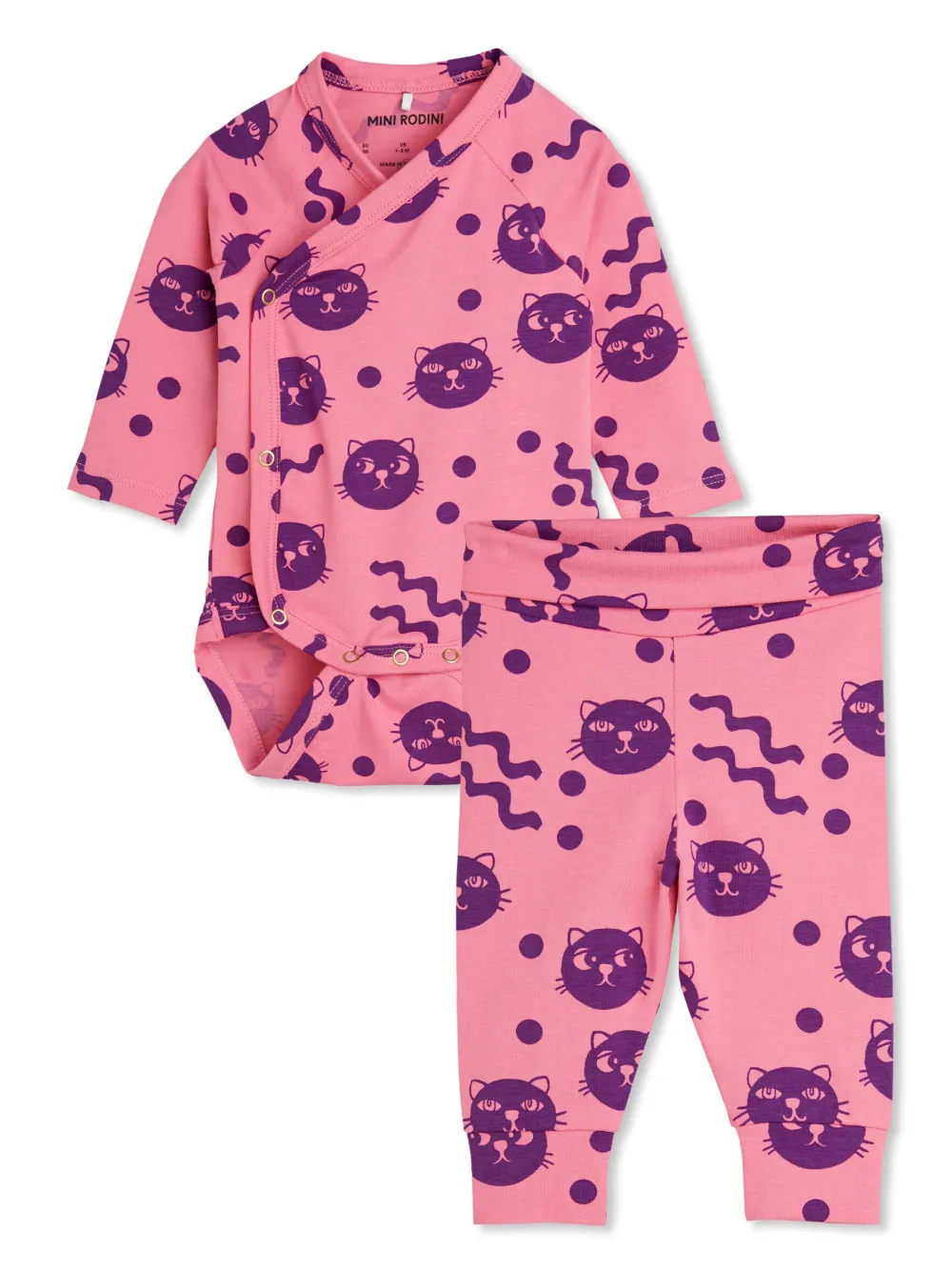 Mini Rodini Squiggly Cats broek set Roze