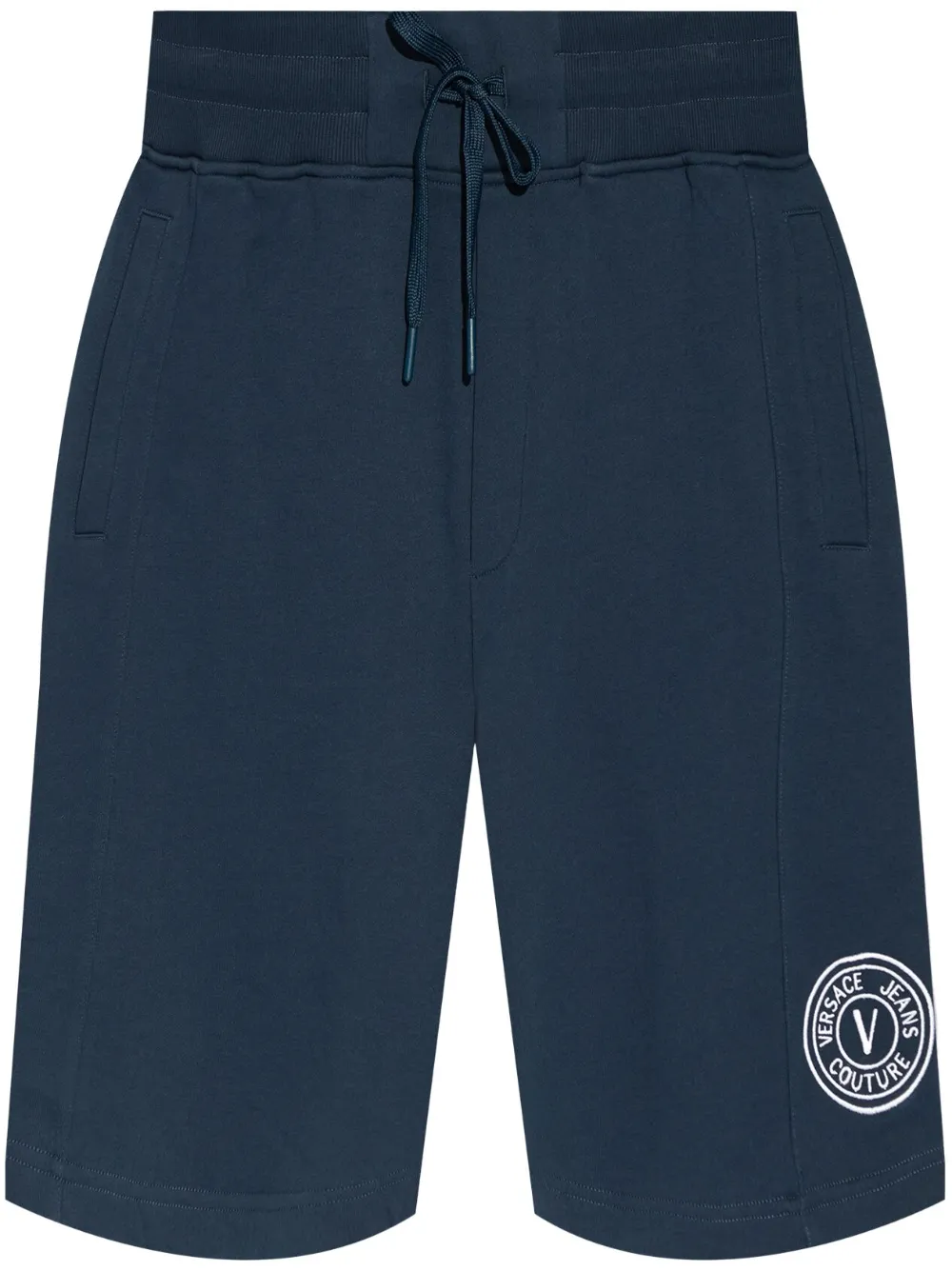 Shop Versace Jeans Couture Logo-embroidered Track Shorts In Blue