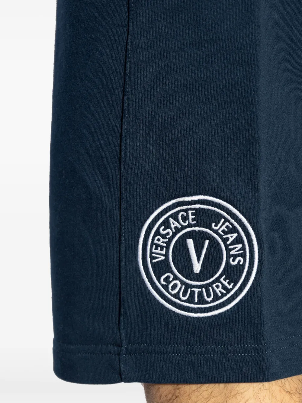 Shop Versace Jeans Couture Logo-embroidered Track Shorts In Blue