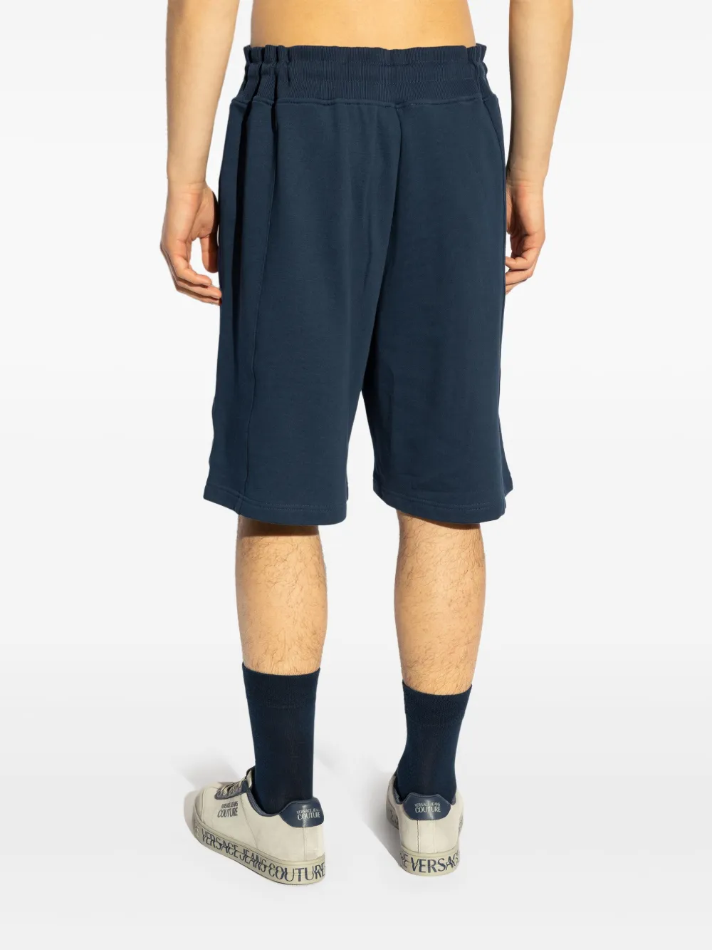 Shop Versace Jeans Couture Logo-embroidered Track Shorts In Blue