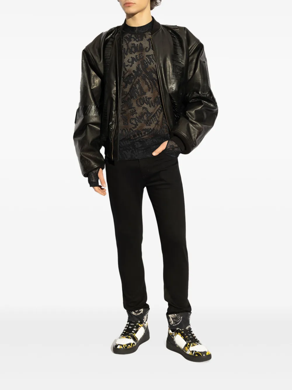 versacejeanscouture Versace Jeans Couture Jeans met Barocco-print - Zwart